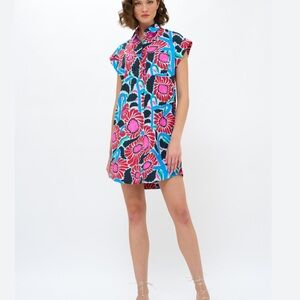 Oliphant Floral Shirt Dress Mini Size 2XL Women Preppy Cotton In Umbria Blue